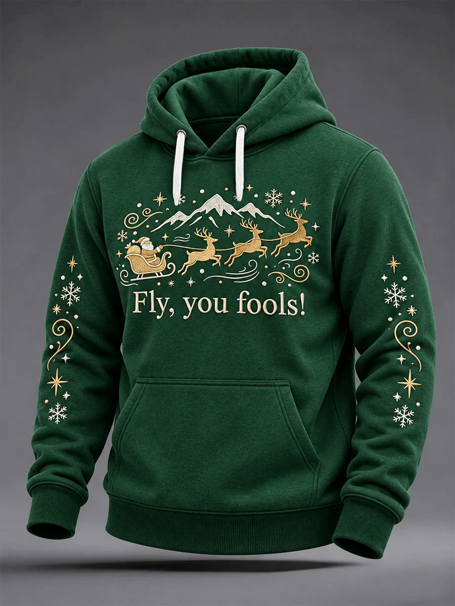 Men's Fly You Fools Funny Christmas Printed Hoodie