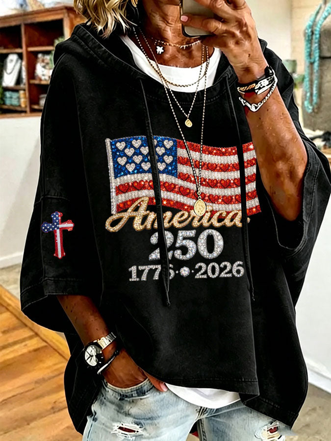 Women'S American Flag Printed Super Large Hoodie
