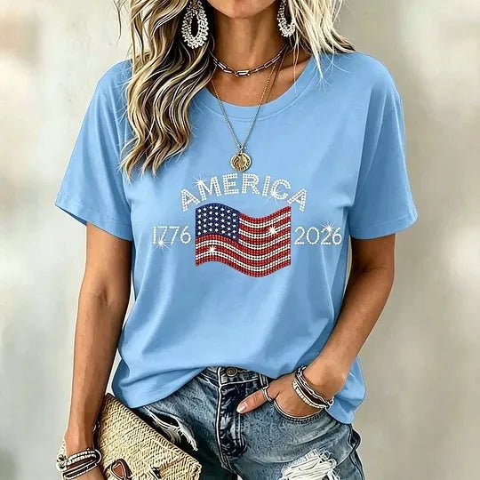 Women's Vintage Flag Art Print Tshirt
