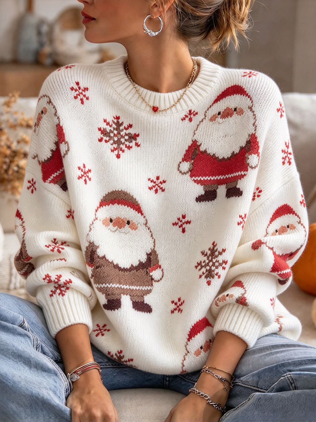 Women'S Classic Christmas Round Neck Top