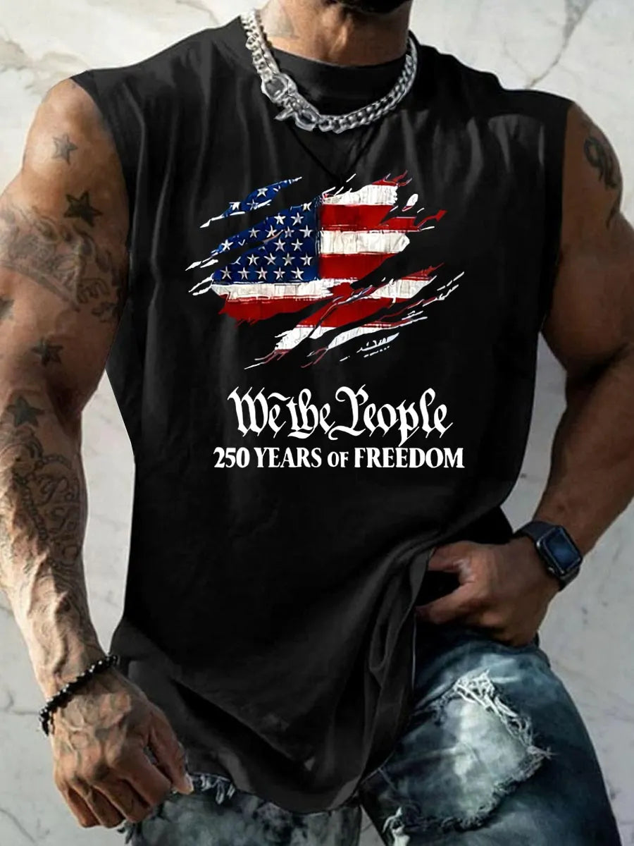 We The People 250 Years Of Freedom Pattern Round Neck 100% Cotton Tank Top