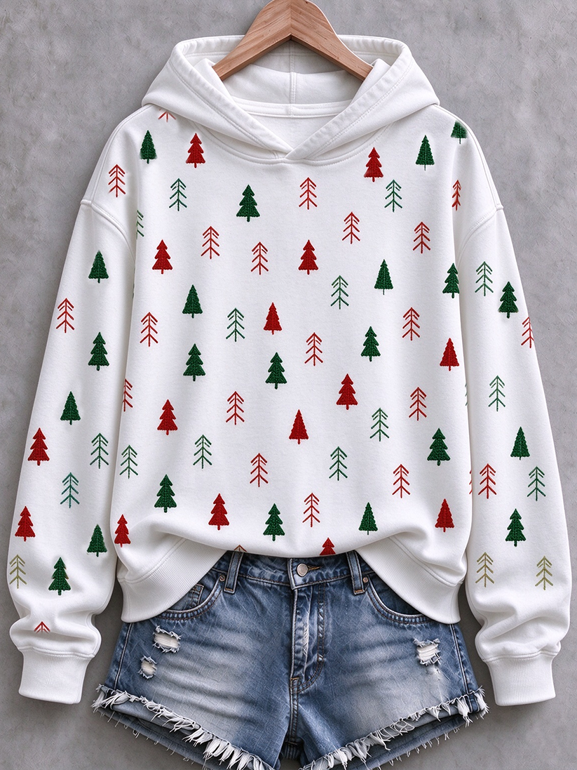 Women's Casual Simple Christmas Tree Printed Casual Hoodie