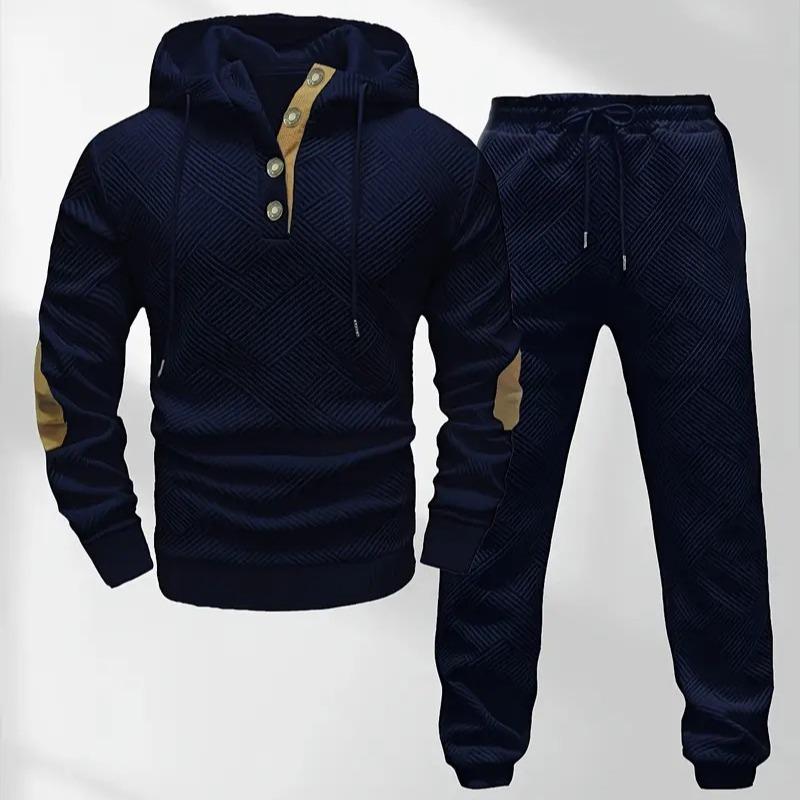 Men's Casual Fashion Suit Knitted Jacquard Sweatshirt And Pants Two-Piece Set