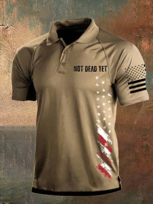 Men's Not Dead Yet Pattern  Printed Casual Polo Shirt