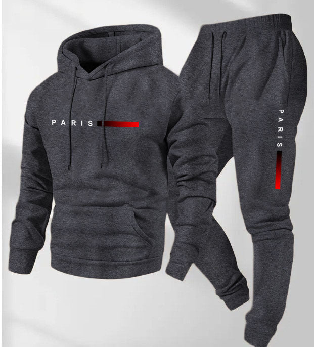 Men's Paris Letter Printed Hoodie and Drawstring Sweatpants Set Two-Piece Set