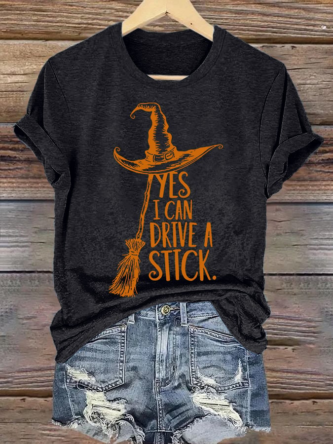 🔥HOT SALE🔥Women's Yes I Can Drive A Stick Print Round Neck T-shirt