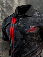 Men's Retro Patriotic Color-Block Short-Sleeve Polo Shirt