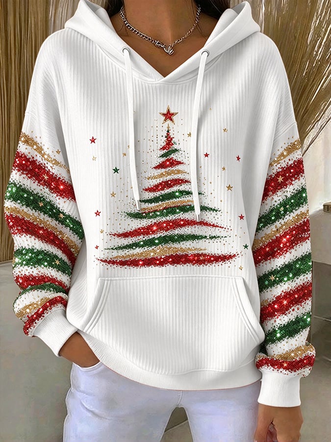 Lässiger Damen-Strickpullover mit Kapuze und Print