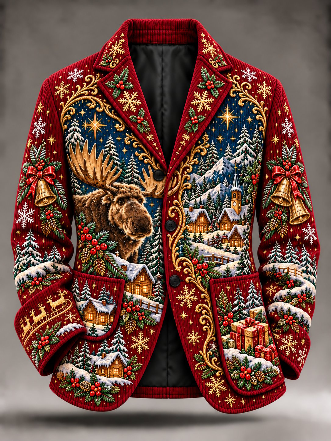 Herrenmantel mit deutschem Weihnachtsmotiv im Retro-Stil