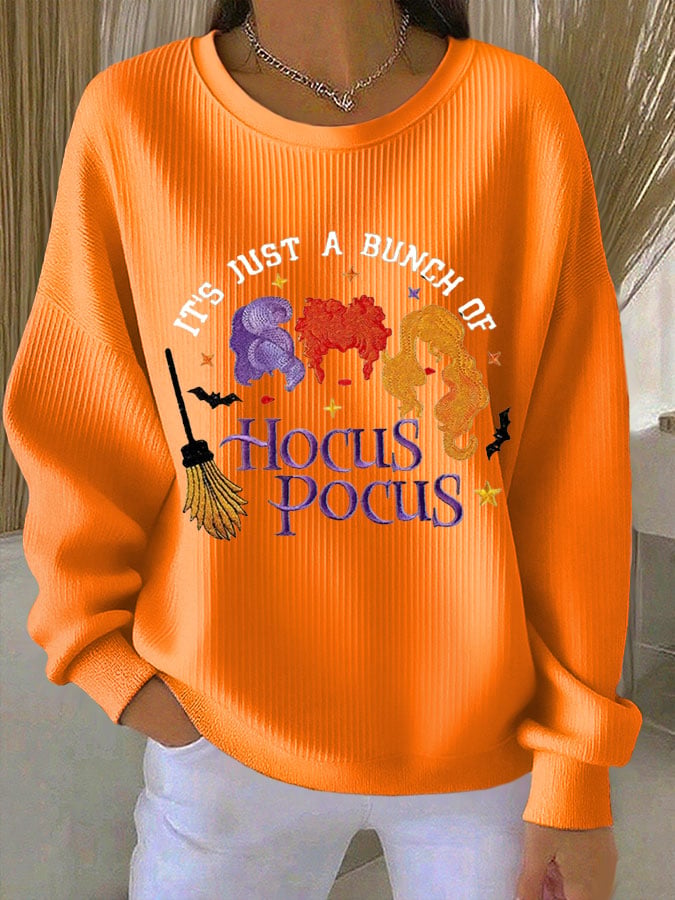 🔥Buy 2 Get 10% Off🔥Women's IT'S JUST A BUNCH OF Hocus Pocus Halloween Print Casual Crew Neck Top