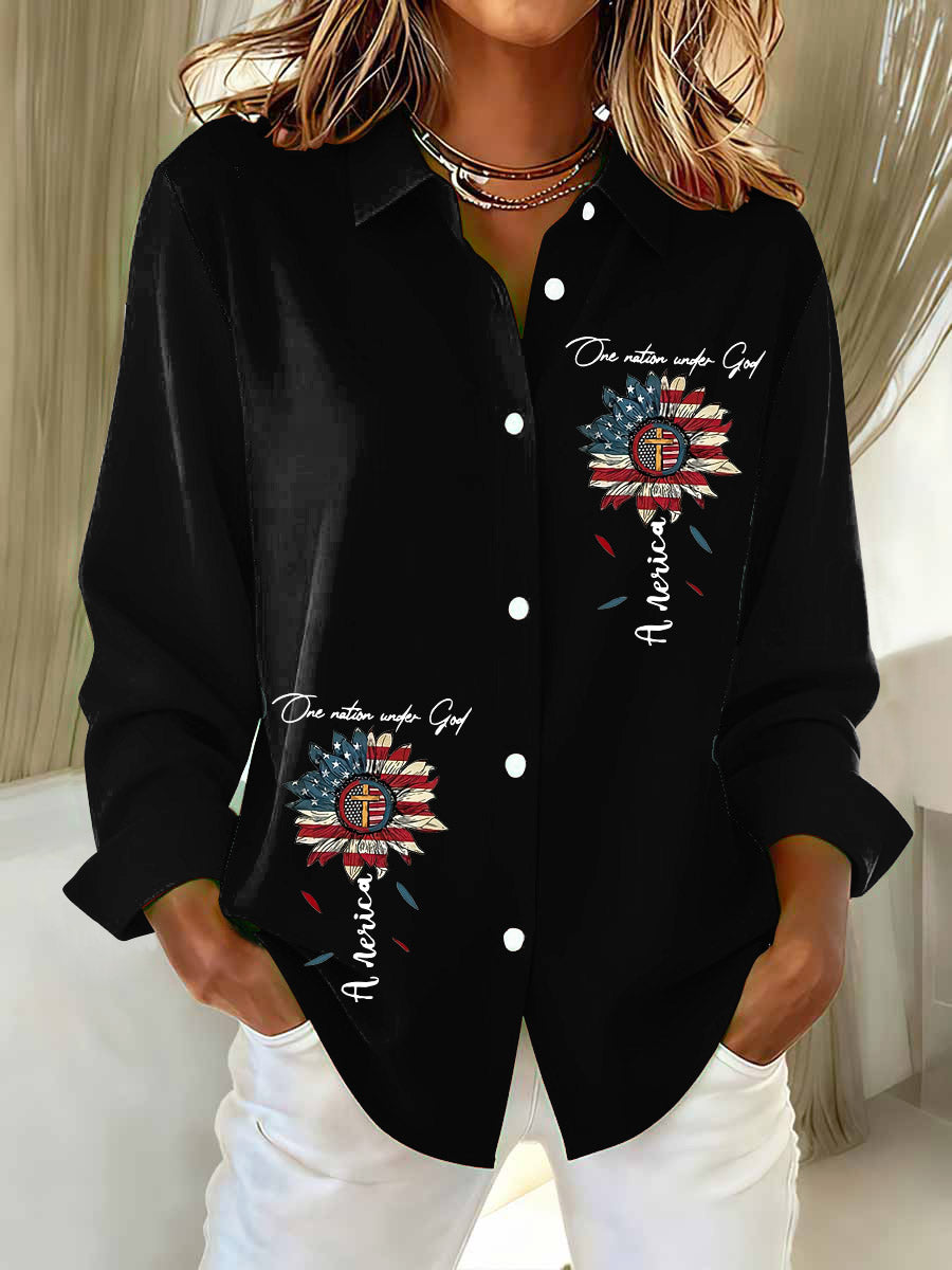 One Nation Under God Printed Casual Long Sleeve Shirt