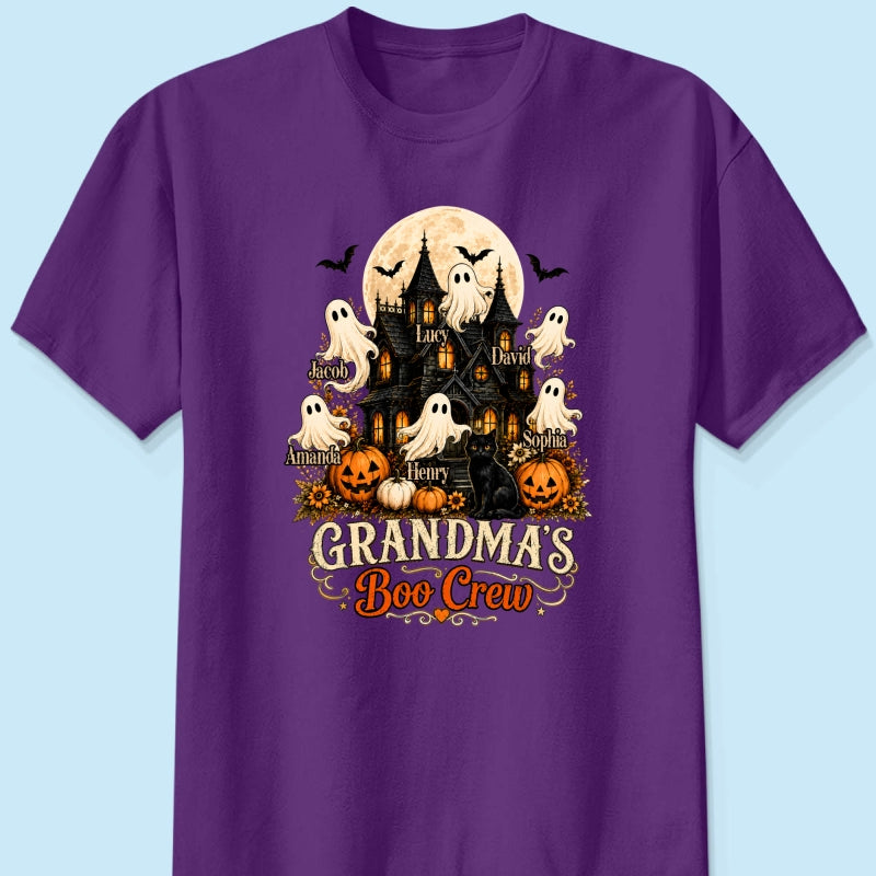Grandma's Boo Crew Halloween Haunted House - Personalized Light Color Shirt - Gift for Grandma