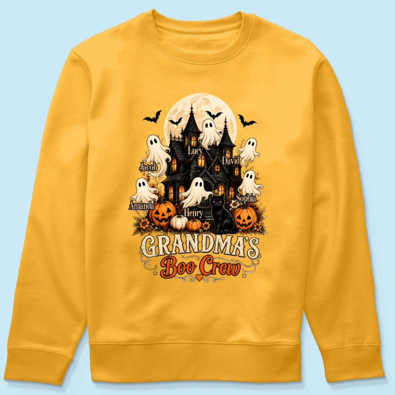 Grandma's Boo Crew Halloween Haunted House - Personalized Light Color Shirt - Gift for Grandma