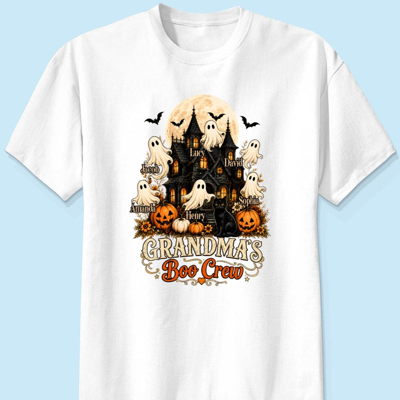 Grandma's Boo Crew Halloween Haunted House - Personalized Light Color Shirt - Gift for Grandma