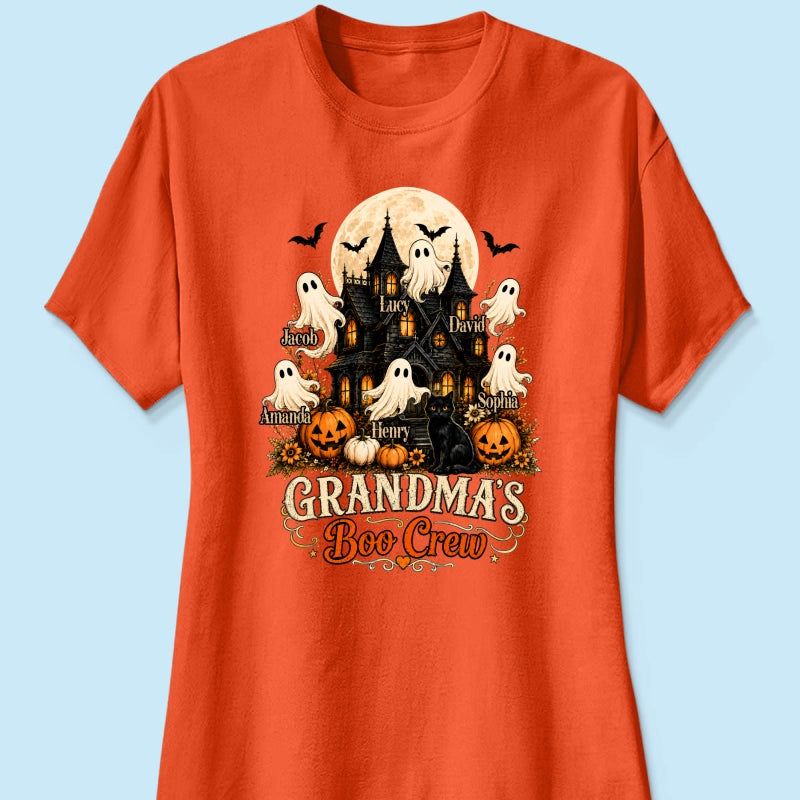 Grandma's Boo Crew Halloween Haunted House - Personalized Light Color Shirt - Gift for Grandma