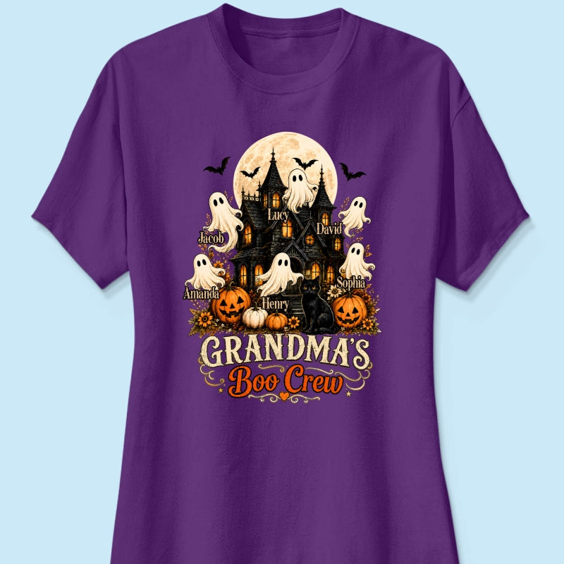 Grandma's Boo Crew Halloween Haunted House - Personalized Light Color Shirt - Gift for Grandma