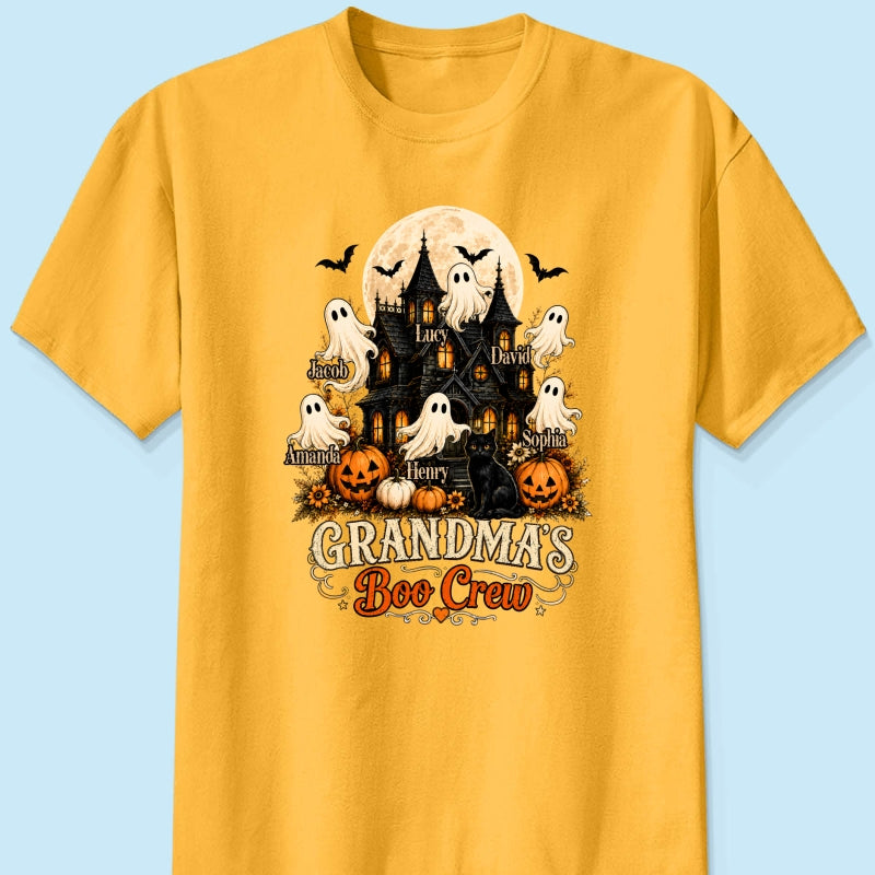 Grandma's Boo Crew Halloween Haunted House - Personalized Light Color Shirt - Gift for Grandma