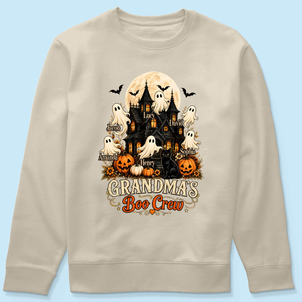 Grandma's Boo Crew Halloween Haunted House - Personalized Light Color Shirt - Gift for Grandma