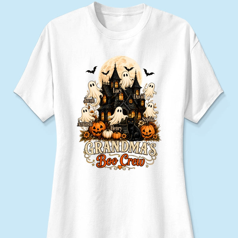 Grandma's Boo Crew Halloween Haunted House - Personalized Light Color Shirt - Gift for Grandma