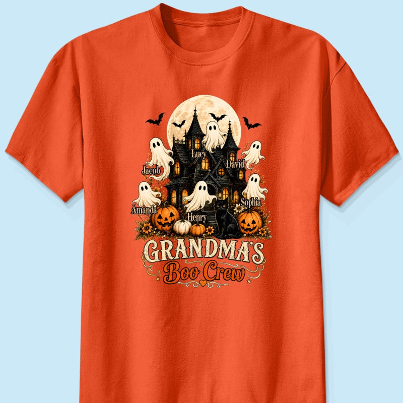 Grandma's Boo Crew Halloween Haunted House - Personalized Light Color Shirt - Gift for Grandma