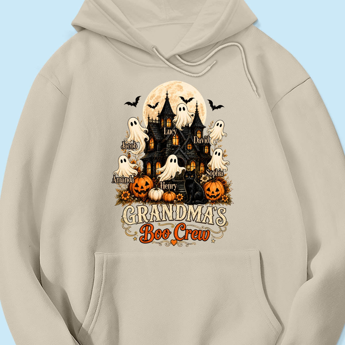 Grandma's Boo Crew Halloween Haunted House - Personalized Light Color Shirt - Gift for Grandma