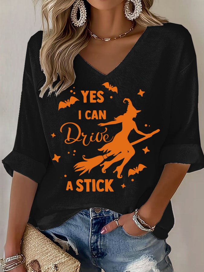 🔥HOT SALE🔥🔥Buy 2 Get 10% Off🔥Women's Yes I Can Drive A Stick Print V Neck T-shirt