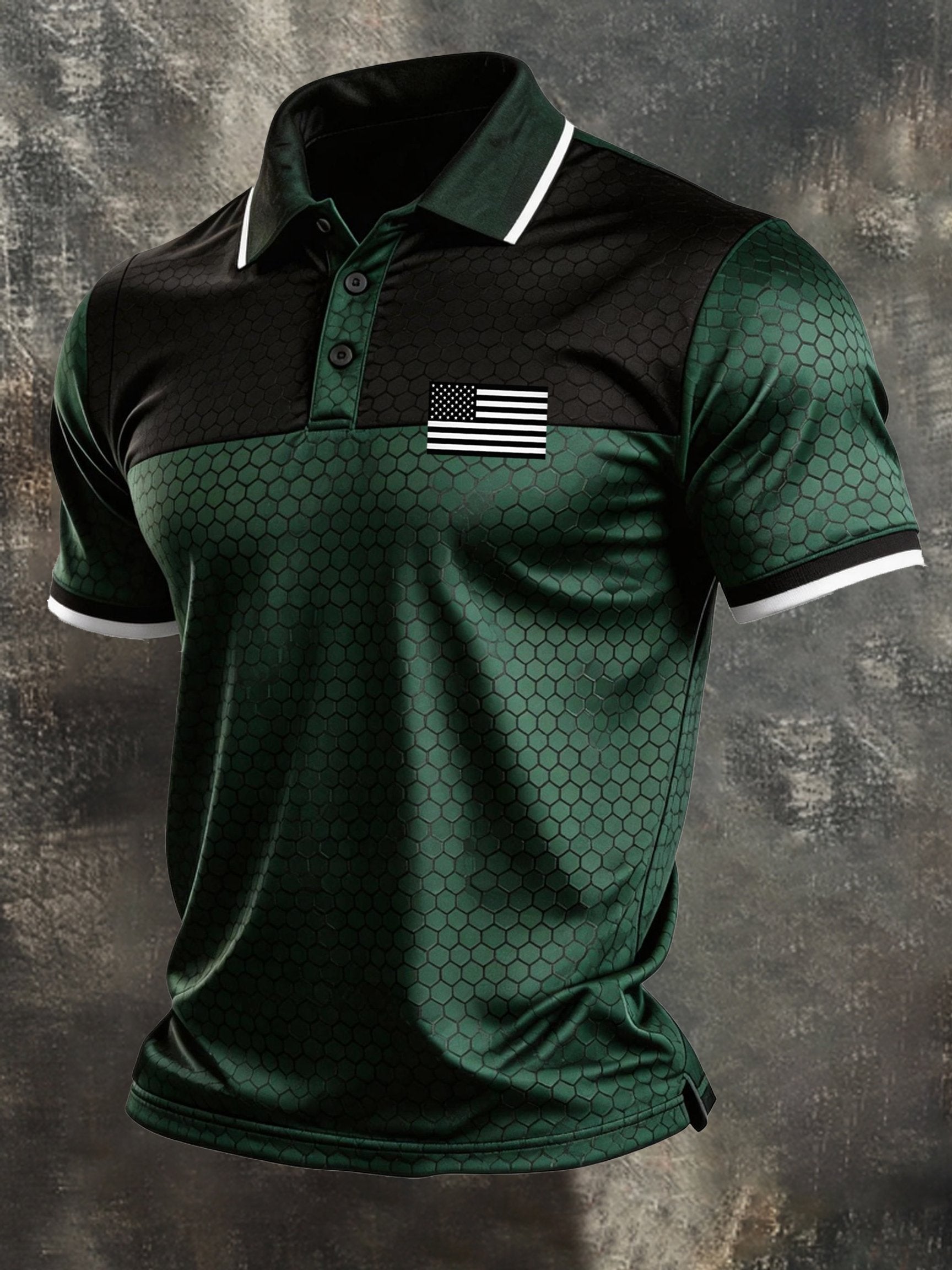 Men's Retro Patriotic Color-Block Short-Sleeve Polo Shirt
