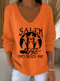 🔥HOT SALE🔥Women's 1692 Salem They Missed One Print V Neck Sweater