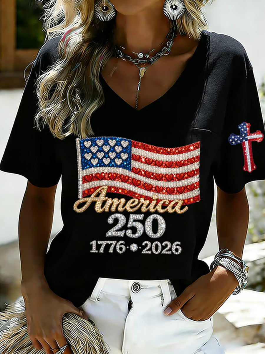 Women's Casual 250th Anniversary Independence Day Printed T-shirt