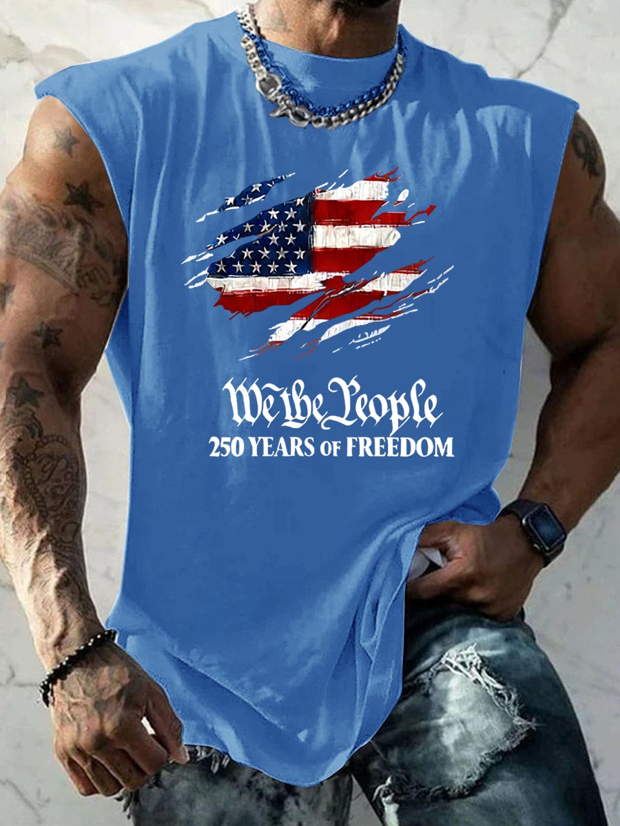 We The People 250 Years Of Freedom Pattern Round Neck 100% Cotton Tank Top