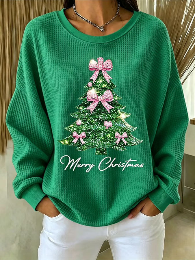 Women'S Christmas Printed Waffle Sweatshirt