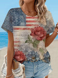 Women's Independence Day Floral Waffle T-Shirt