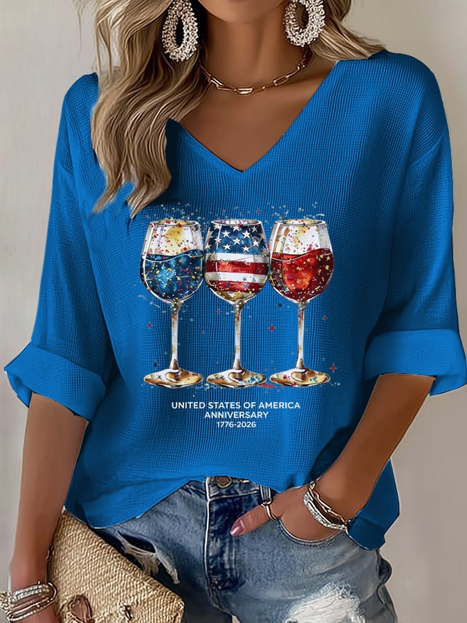 Women's Casual 250th Anniversary Printed Waffle Top