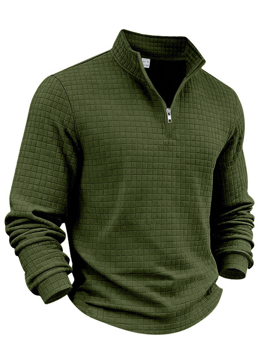 Men's Solid Color Waffle Weave Pullover Sweatshirt