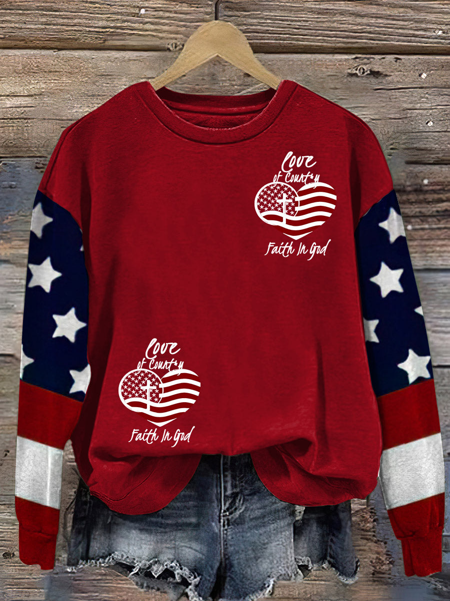 Love Of Country Faith In God Print Casual  Sweatshirt