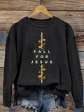 Women'S Fall For Jesus Print Casual Round Neck Top