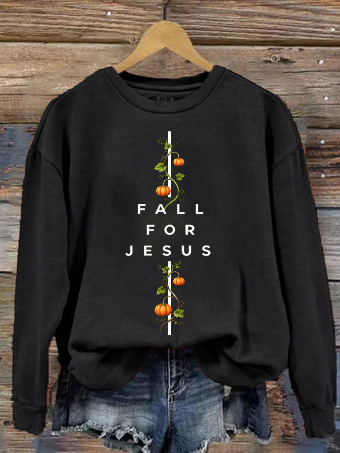 Women'S Fall For Jesus Print Casual Round Neck Top