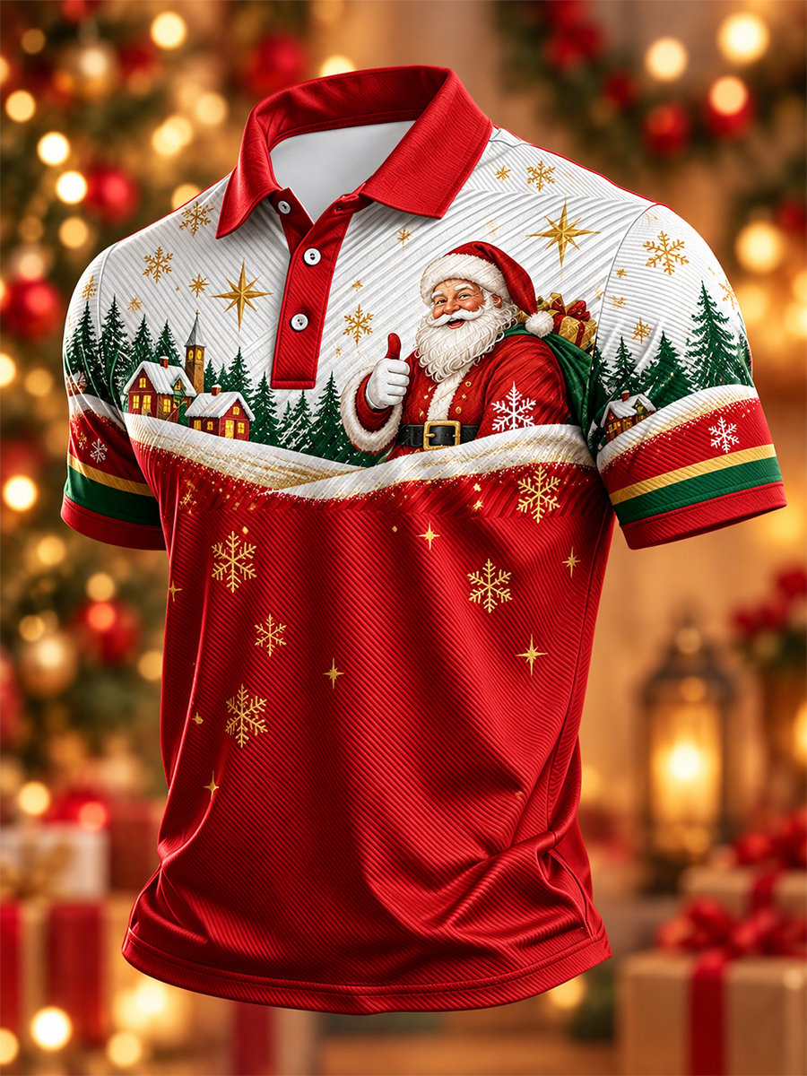 Men's Casual Christmas Bigfoot Short-Sleeve Polo Shirt