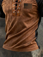 Men's Retro Patriotic Color-Block Printed Short-Sleeve Polo Shirt