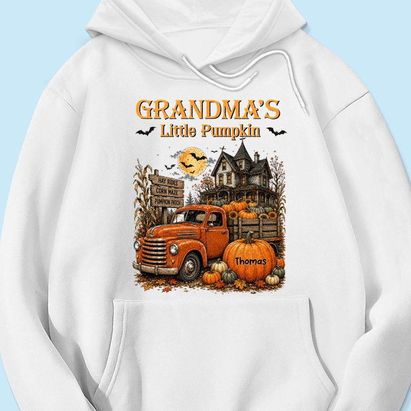 Retro Vintage Farmhouse Halloween Town Style Grandma's Little Pumpkins Truck - Personalized Shirt - Halloween Gift For Grandma