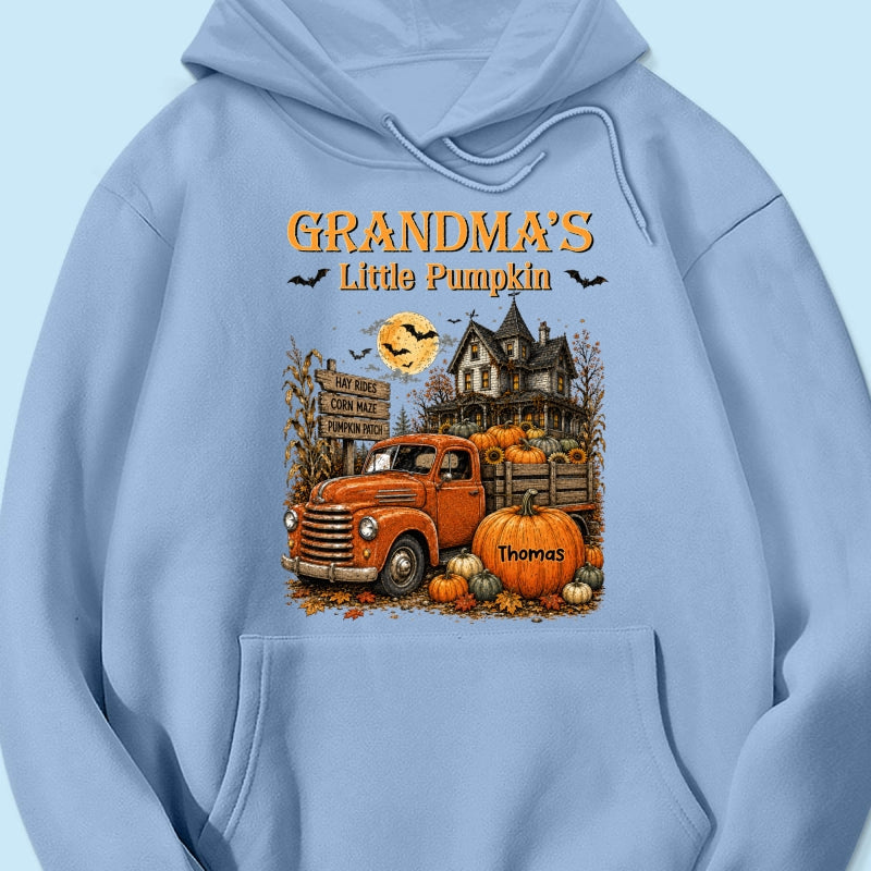Retro Vintage Farmhouse Halloween Town Style Grandma's Little Pumpkins Truck - Personalized Shirt - Halloween Gift For Grandma