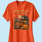 Retro Vintage Farmhouse Halloween Town Style Grandma's Little Pumpkins Truck - Personalized Shirt - Halloween Gift For Grandma
