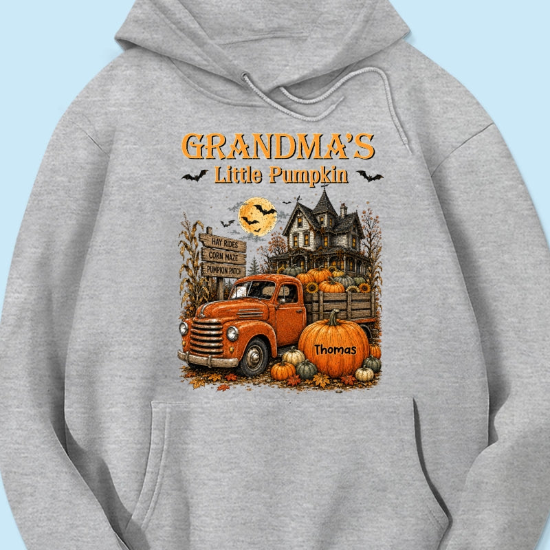 Retro Vintage Farmhouse Halloween Town Style Grandma's Little Pumpkins Truck - Personalized Shirt - Halloween Gift For Grandma
