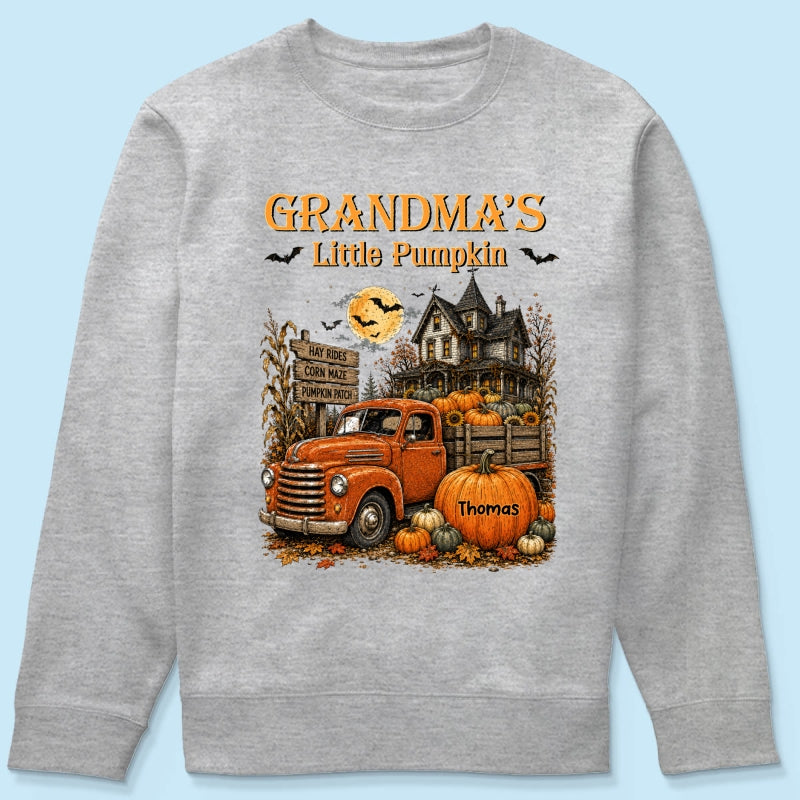 Retro Vintage Farmhouse Halloween Town Style Grandma's Little Pumpkins Truck - Personalized Shirt - Halloween Gift For Grandma