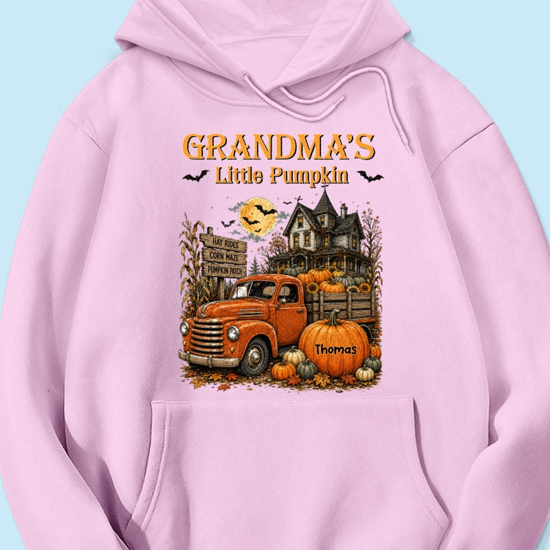 Retro Vintage Farmhouse Halloween Town Style Grandma's Little Pumpkins Truck - Personalized Shirt - Halloween Gift For Grandma