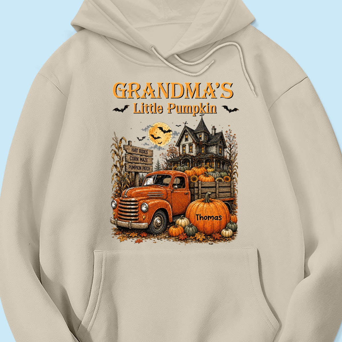 Retro Vintage Farmhouse Halloween Town Style Grandma's Little Pumpkins Truck - Personalized Shirt - Halloween Gift For Grandma