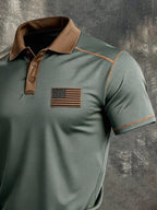 Men's Retro Patriot Color Block Polo Collar Short Sleeve