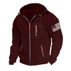 American Flag Fleece Contrast Raglan Zip Pattern Pocket Sweatshirt