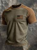 Men's Retro Color-Block Knitted T-Shirt with Textured Finish