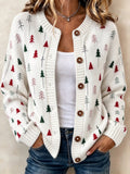 Lässiger Damen-Strickcardigan mit Weihnachtsbaum-Print